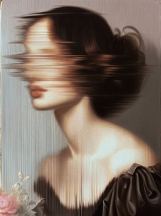 Acton Bell (Anne Brontë) 2 — oil on canvas by JoCa: bare-shouldered figure in profile, eyes smeared into horizontal streaks