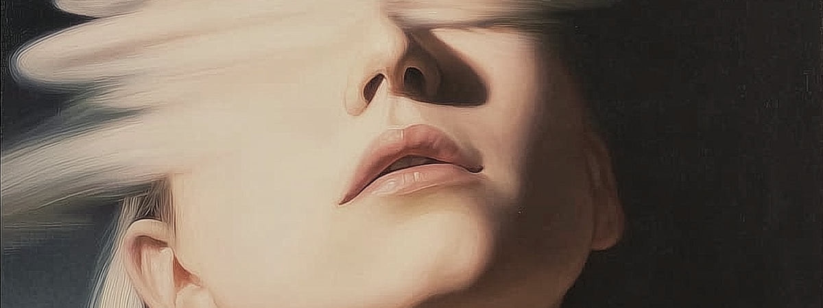 Ghastlighting (1) by JoCa — detail of the oil painting, a pale swept band across the eyes with the mouth and jaw left intact